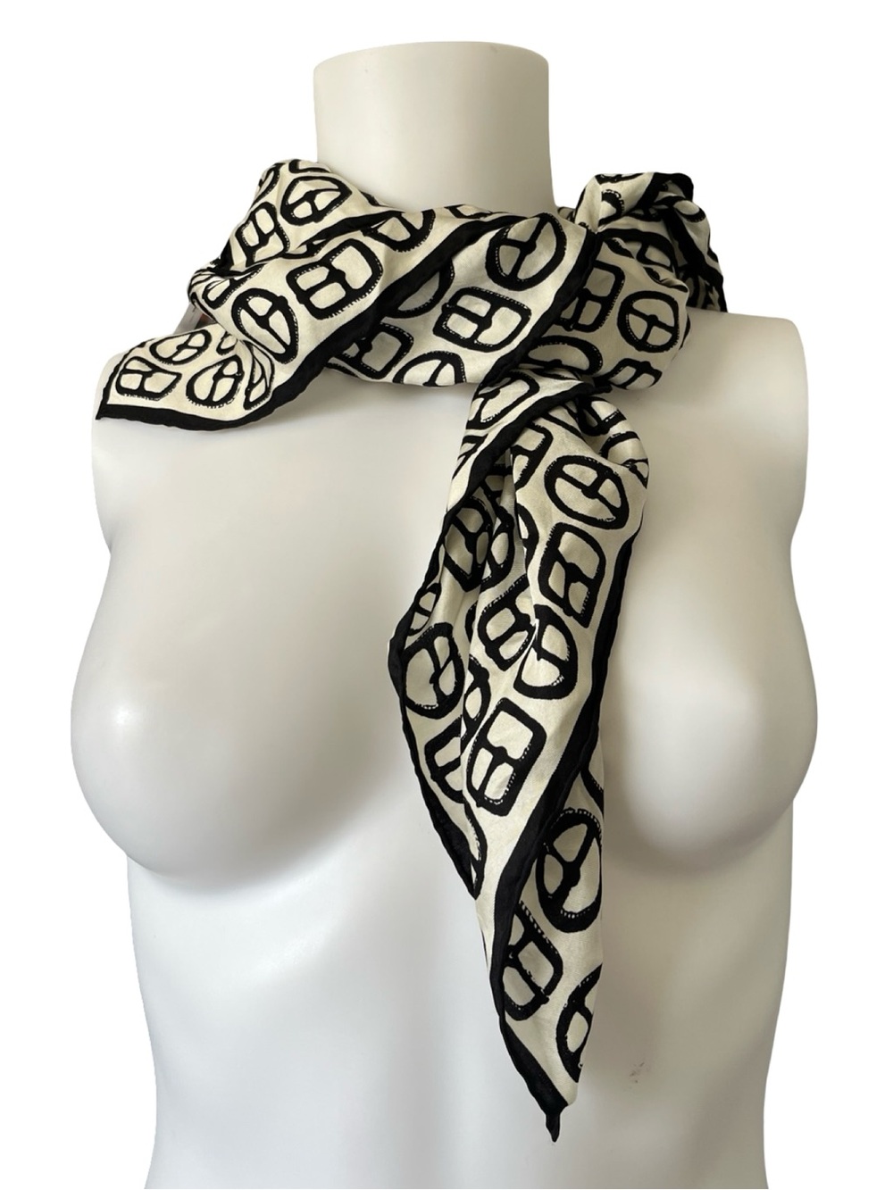 Talbots Square Silk Scarf Black White Geometric Lightweight Neutral Chic
